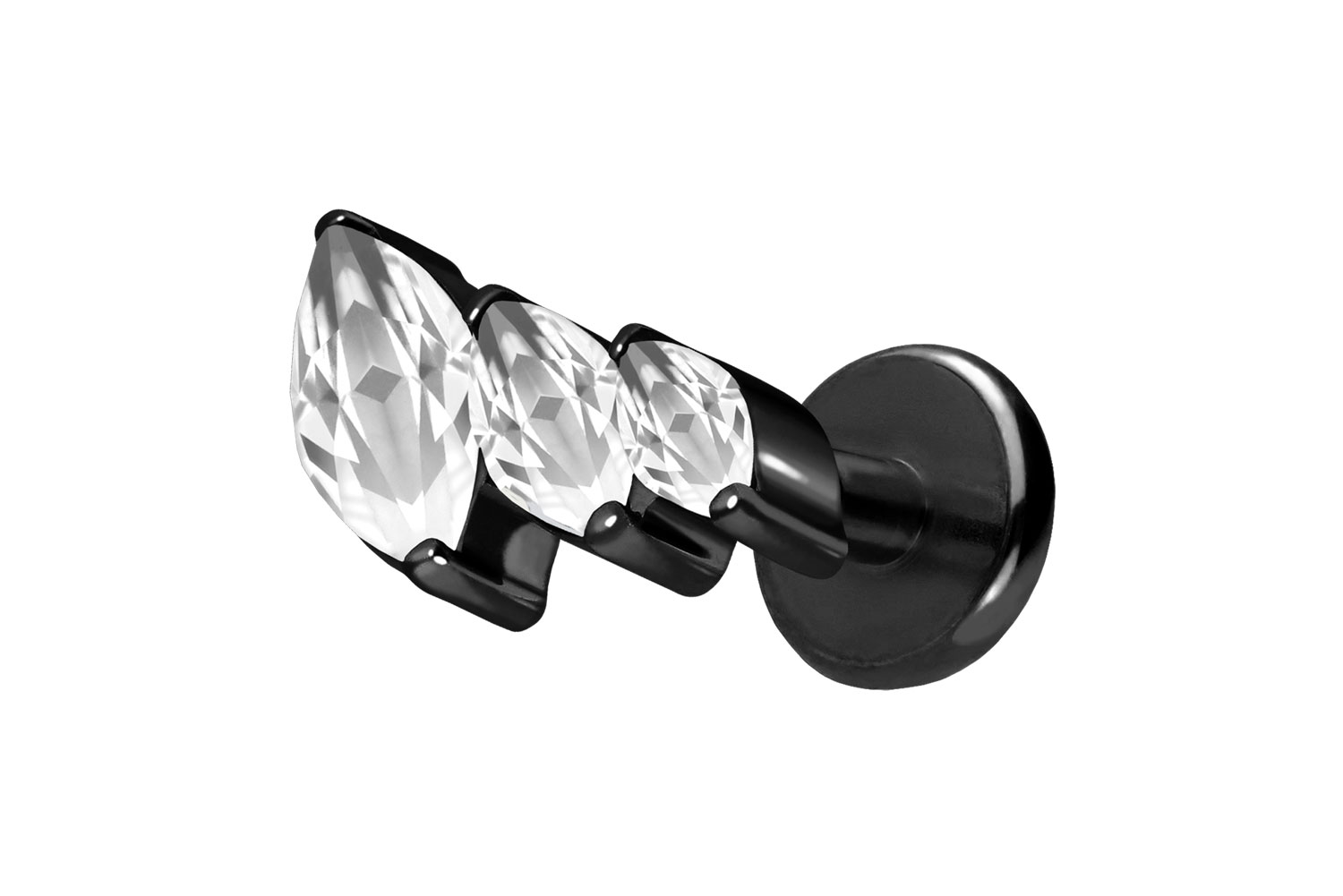 Titan Labret Piercing mit Push Fit 3 EINGEFASSTE KRISTALLTROPFEN